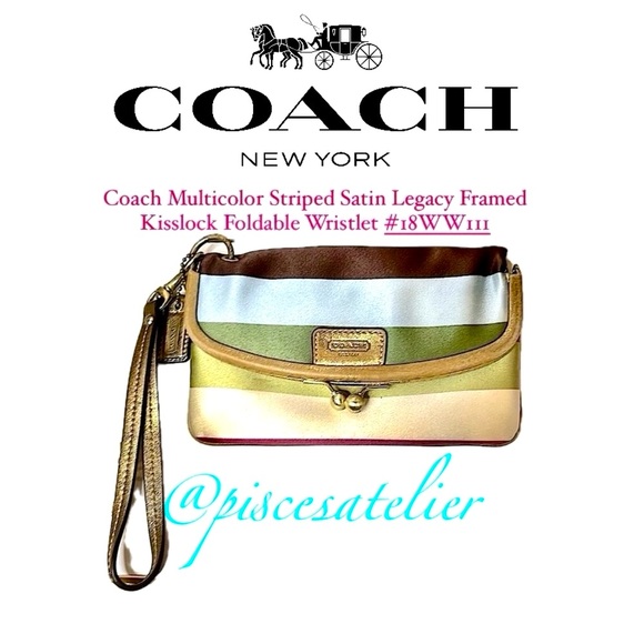 Coach Multicolor Striped Satin Legacy Framed Kisslock Foldable Wristlet #18WW111 - Picture 6 of 10